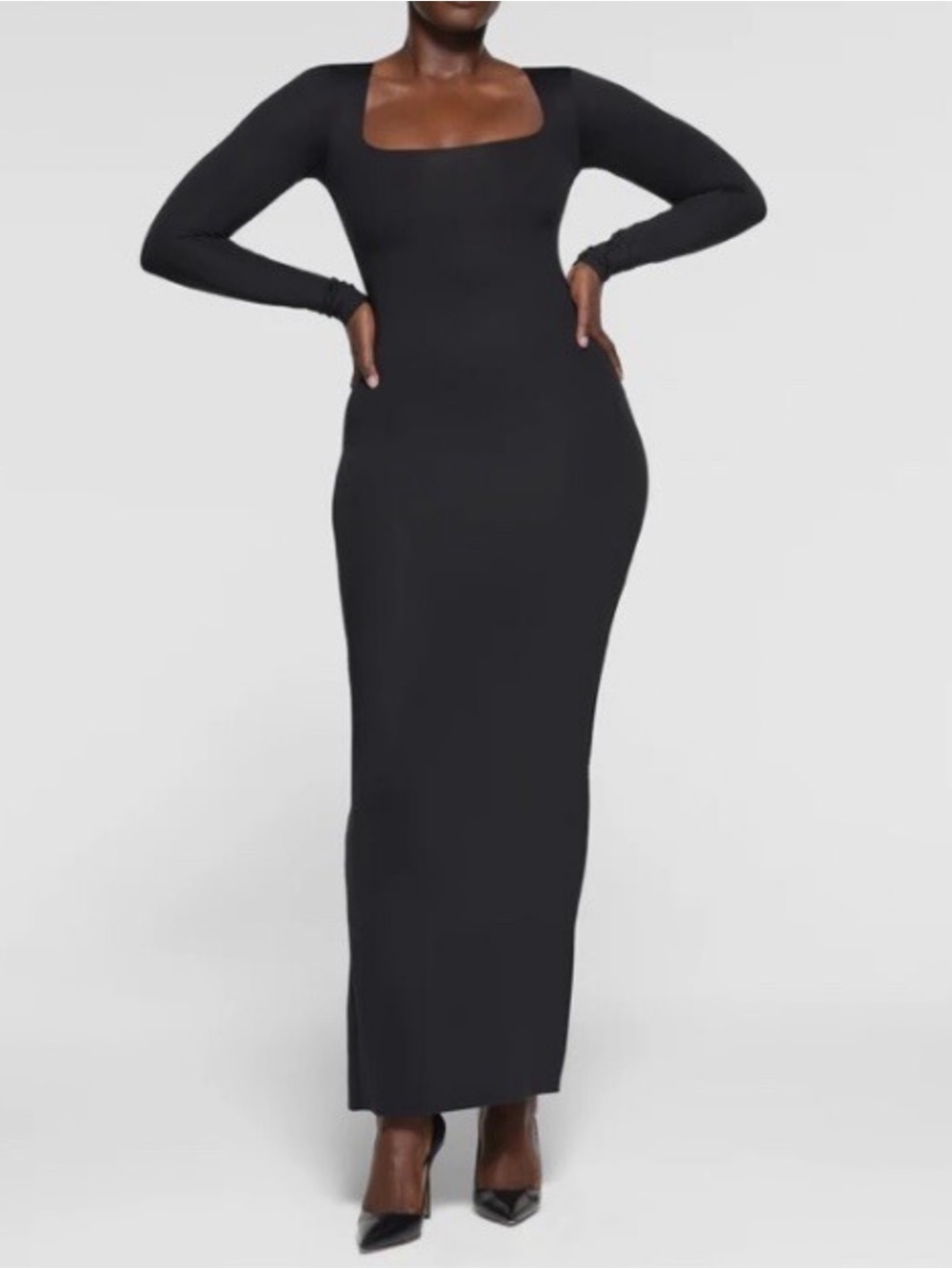SKIMS body long sleeve slip dress XL onyx compression shaping timeless LBD - Picture 12 of 15